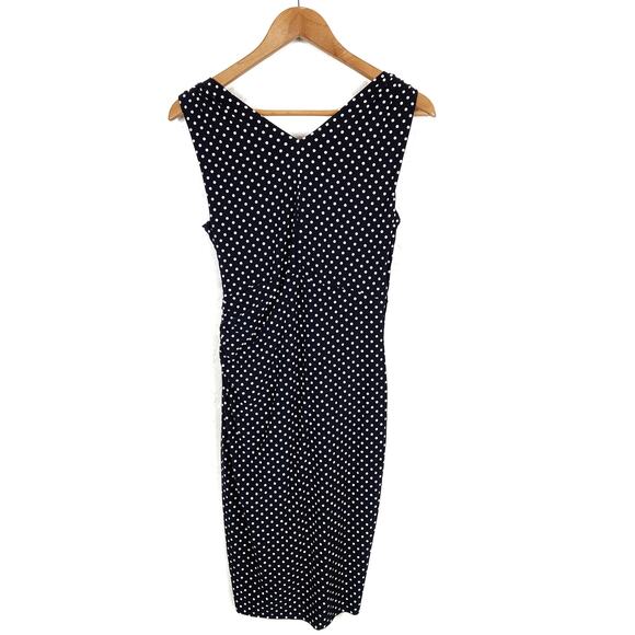 Lauren Ralph Lauren Women's Stretch Knit Sleeveless Polka Dot Dress Navy Blue 12 - Picture 2 of 6